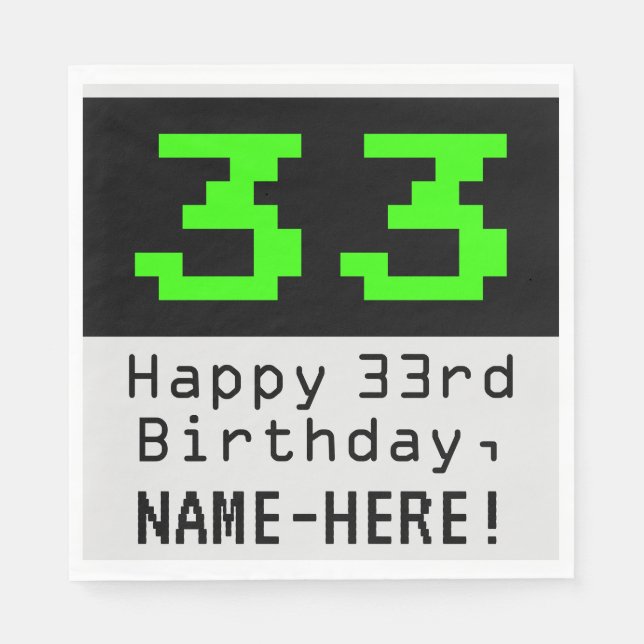 33rd Birthday - Nerdy / Geeky Style "33" & Name Napkin (Front)
