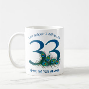 33rd Birthday Or Anniversary Peacock Feather Coffee Mug