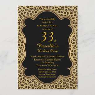 33rd,Birthday Party 33rd,Cheetah, Black & Gold Invitation