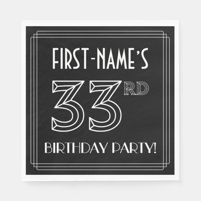 33rd Birthday Party: Art Deco Style + Custom Name Napkin (Front)
