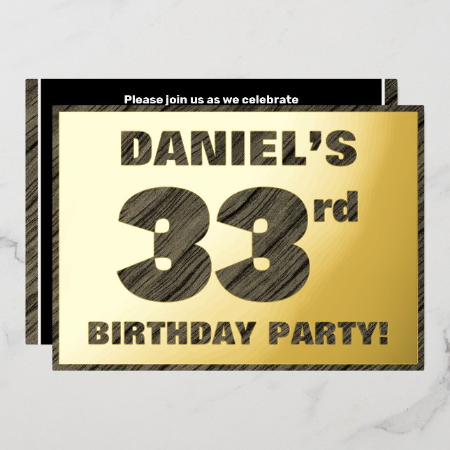 33rd Birthday Party — Bold, Faux Wood Grain Text (Front/Back)