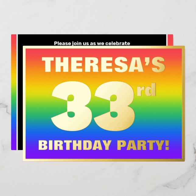 33rd Birthday Party: Fun, Colourful Rainbow Patter (Front/Back)