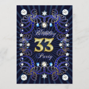 33rd birthday party invite with masses of jewels