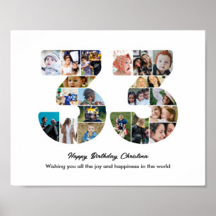 33rd Birthday Party Number 33 Photo Collage Poster