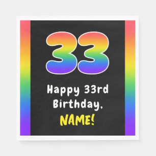 33rd Birthday: Rainbow Spectrum # 33, Custom Name Napkin