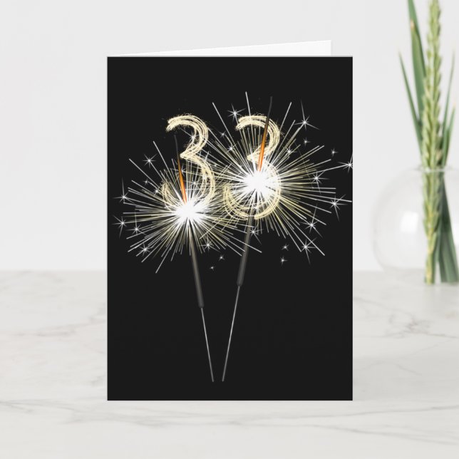 33rd Birthday Sparklers on Black   Card (Front)