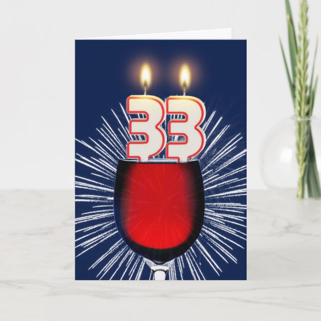 33rd Birthday with wine and candles Card (Front)