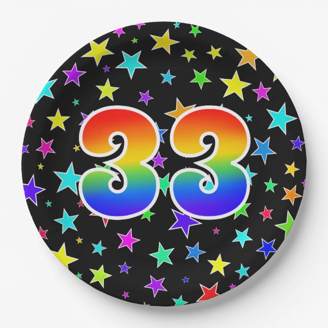 33rd Event: Bold, Fun, Colourful Rainbow 33 Paper Plate (Front)