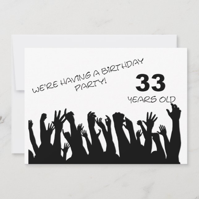 33rd party invitation with cheering crowds (Front)