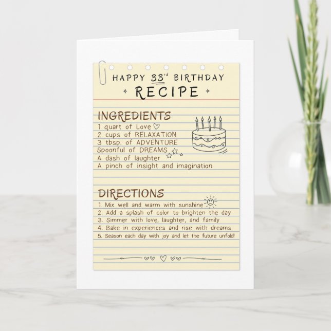 33rd Recipe for Joyful Celebrations Birthday Card (Front)