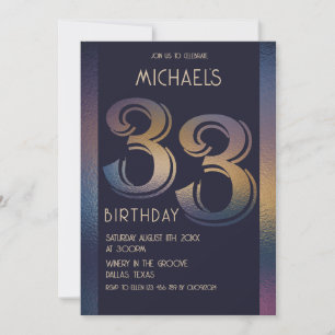 33th modern dark purple and gold birthday invitation
