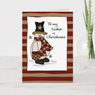 3409 Sister at Christmas, Snowman with Black Hat Holiday Card