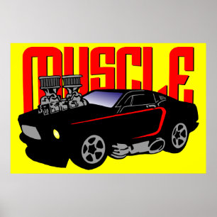 341 Cartoon Muscle Car Poster