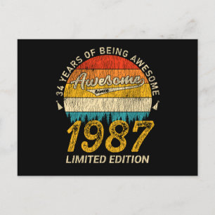 34 Year Old Bday 1987 Awesome Since 34th Birthday Postcard