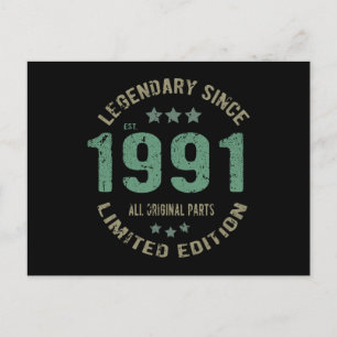 34 Year Old Bday 1991 Legend 36th Birthday Gift Postcard