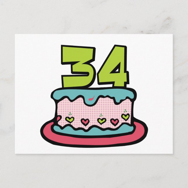 34 Year Old Birthday Cake Postcard (Front)