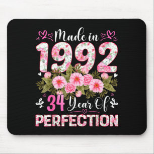 34 year old made in 1992 floral 34th birthday wome mouse pad