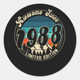 34 Year Old Vintage 34th Year Old Birthday 1988 Classic Round Sticker