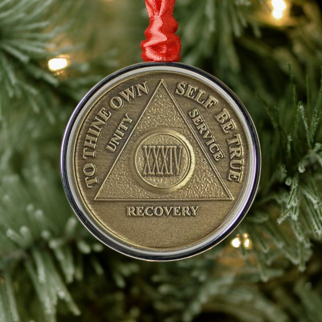 34 Year Sober Anniversary Medallion | Recovery Metal Ornament (Tree)