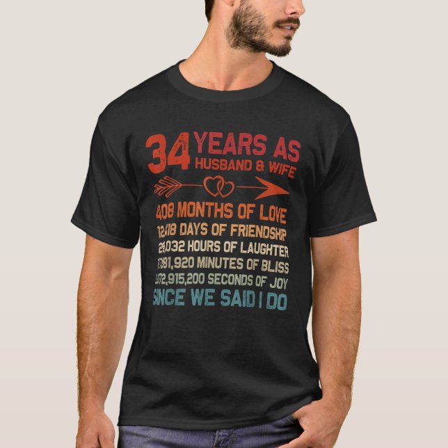 34 Years as Husband Wife 34th Anniversary Gift for T-Shirt (Front)