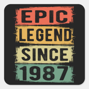 34 Years Old Bday 1987 Epic Legend 34th Birthday Square Sticker