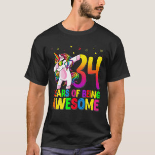 34 Years Old Birthday Unicorn Dabbing 34Th Birthda T-Shirt