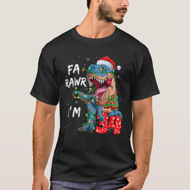 34 Years Old Fa Rawr I m 34 Dinosaur 34th Birthday T-Shirt (Front)