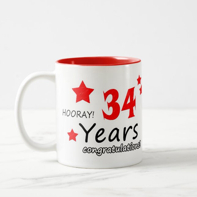 34th anniversary, 34 Years Wedding Anniversaries Two-Tone Coffee Mug (Left)