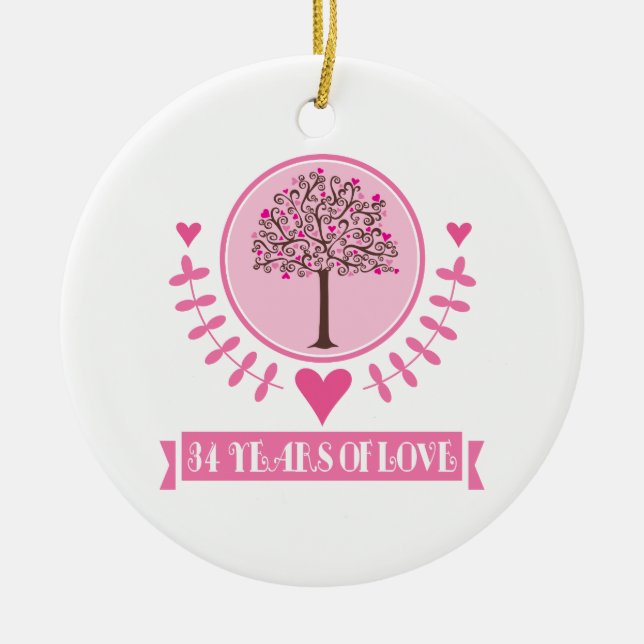 34th Anniversary Gift Idea For Couple Ceramic Ornament (Front)