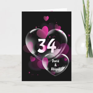34th Anniversary Heart Bubbles on Black Card
