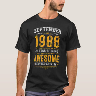 34th Birthday 34 Years Old Awesome Since Septembe T-Shirt