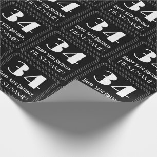 34th Birthday - Art Deco Inspired Look "34", Name Wrapping Paper