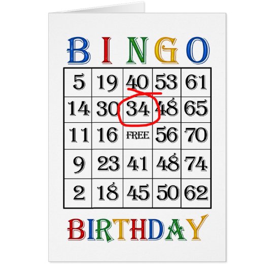 34th Birthday Bingo card