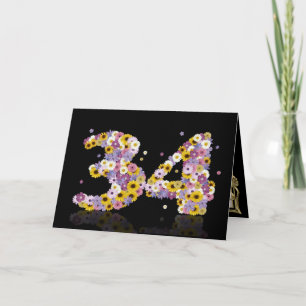 34th birthday card with flowery letters