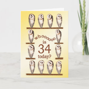 34th birthday, Curious owls card. Card