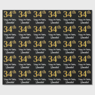 34th Birthday: Elegant Luxurious Faux Gold Look # Wrapping Paper