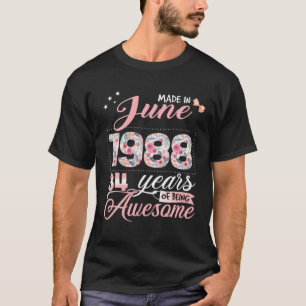 34Th Birthday Floral Gift For Womens Born In Jnue T-Shirt