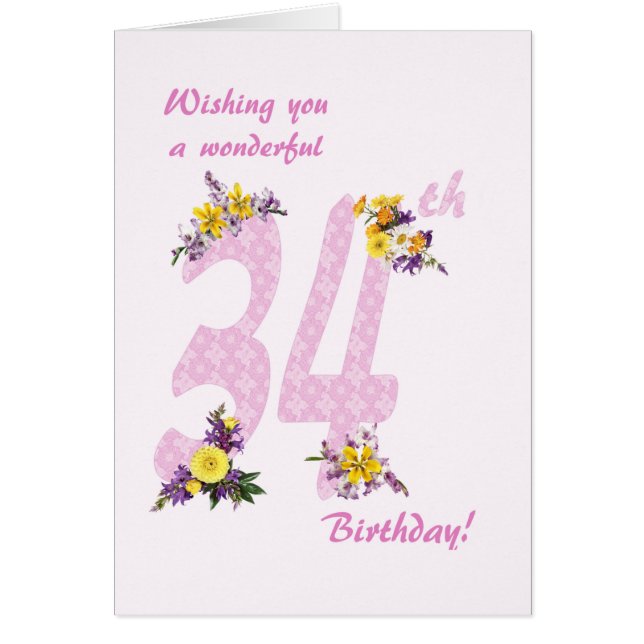 34th Birthday Flower Decorated Numbers (Front)