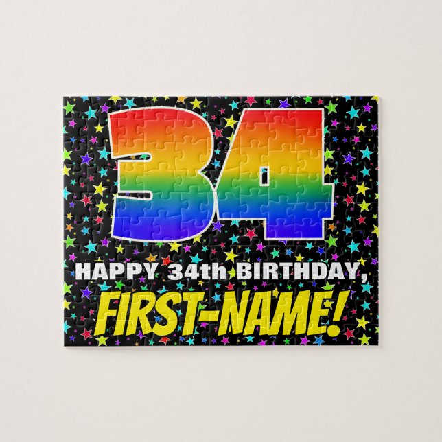 34th Birthday — Fun, Colourful Star Field Pattern Jigsaw Puzzle (Horizontal)