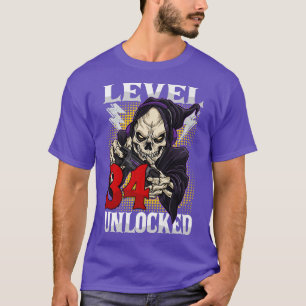 34th Birthday Gamer Skeleton Level 34 Unlocked Gam T-Shirt