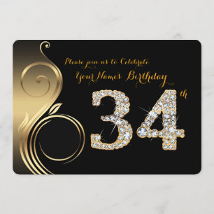 34th,Birthday Invitation,Number Diamond,Photo Invitation