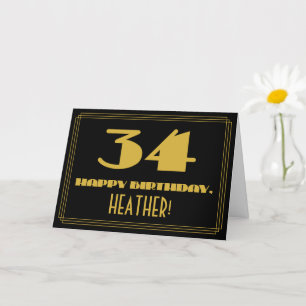 34th Birthday: Name + Art Deco Inspired Look "34" Card