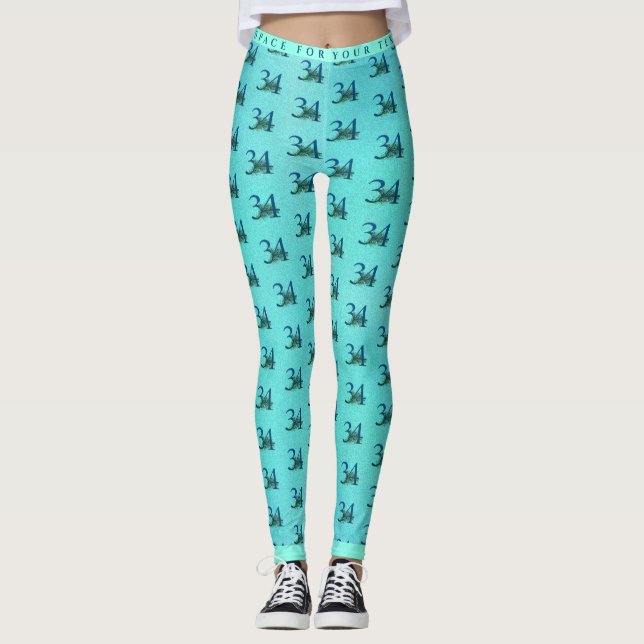 34th Birthday or Anniversary Peacock Pattern Leggings (Front)