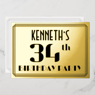 34th Birthday Party: Art Deco Look “34” and Name