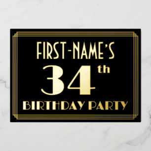 34th Birthday Party: Art Deco Look “34”, w/ Name
