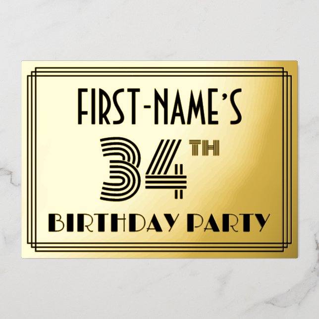 34th Birthday Party — Art Deco Style “34” & Name (Front)