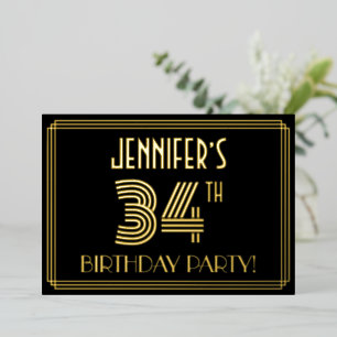 34th Birthday Party — Art Deco Style “34” + Name