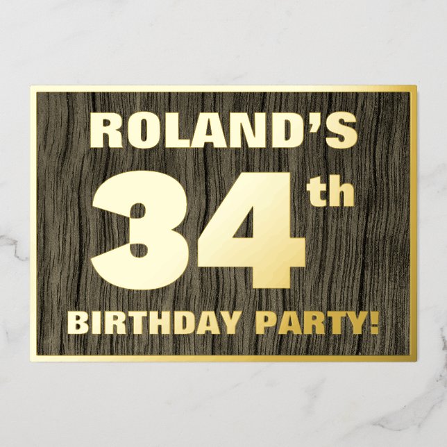 34th Birthday Party: Bold, Faux Wood Grain Pattern (Front)