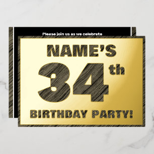 34th Birthday Party — Bold, Faux Wood Grain Text