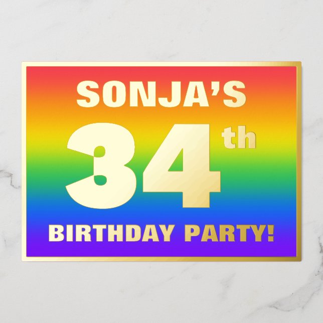 34th Birthday Party: Fun, Colorful Rainbow Pattern (Front)